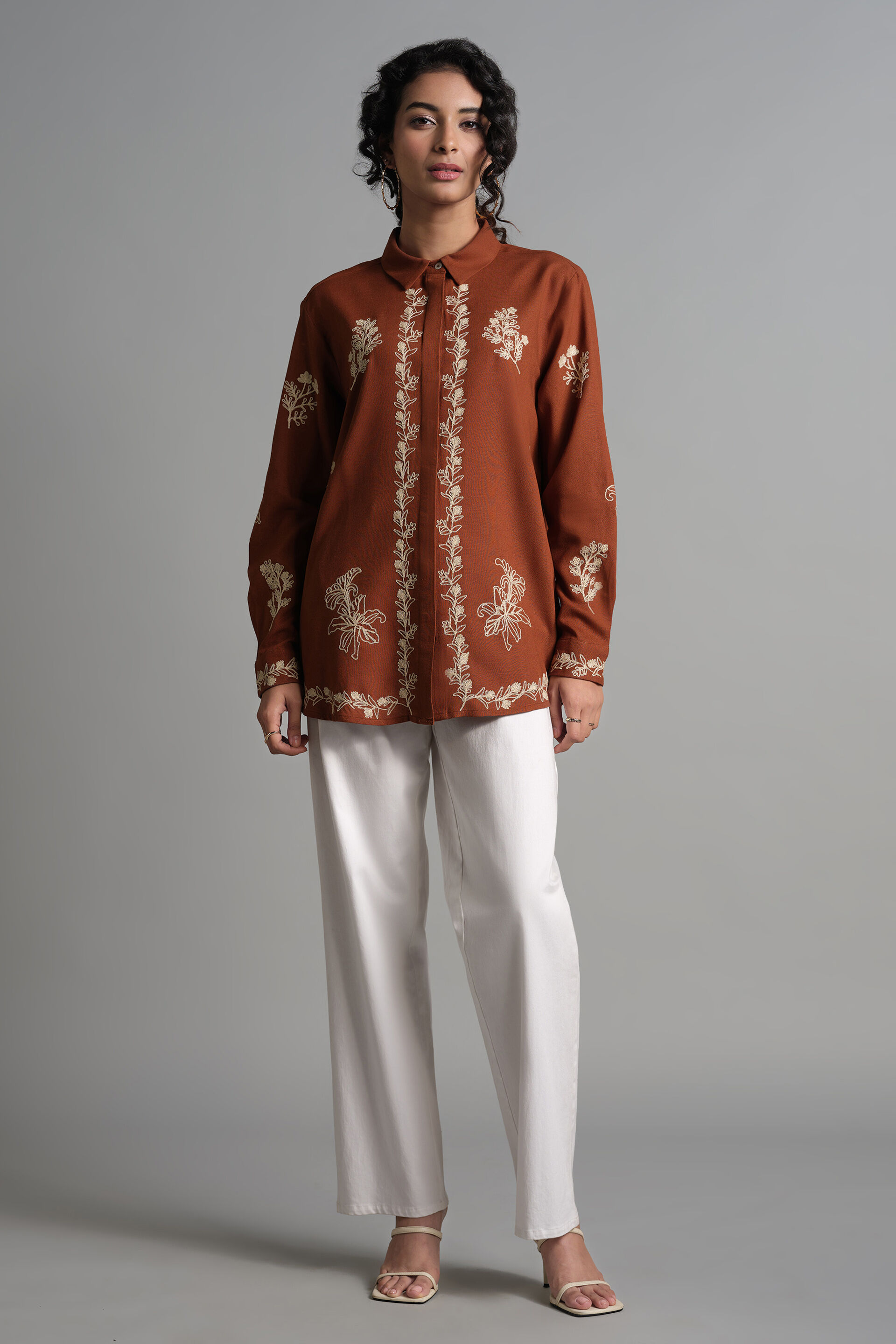Floral Terracotta Shirt, Brown, image 3
